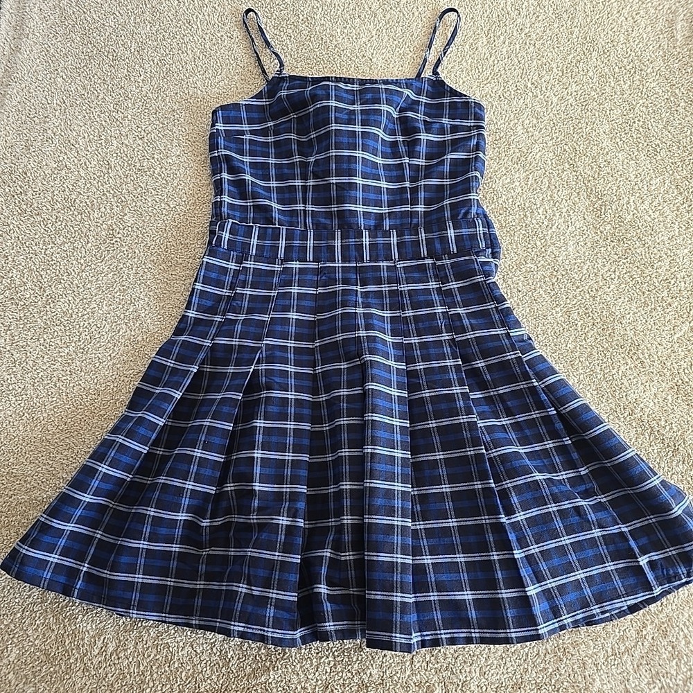 Divided H&M Blue Plaid Pleated Mini Dress Sleeveless Y2K 90s Academia‎ Size XS
